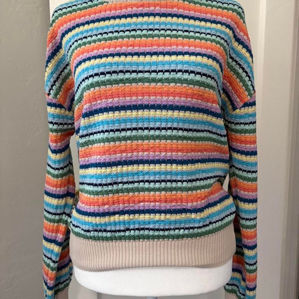 Teamspirit Rainbow Stripe Knit Sweater Jumper Medium Crewneck Dopamine Colorful